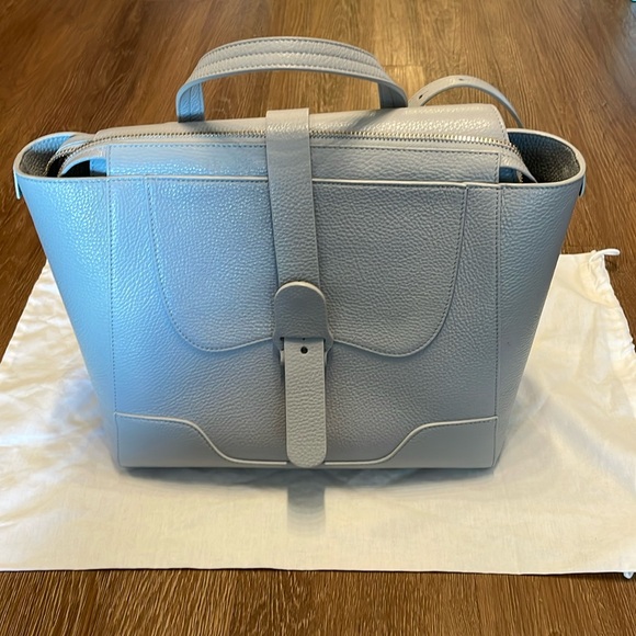 Senreve Maestra Satchel Bag Dolce Ice Blue Pebbled Leather Silver - Picture 2 of 8